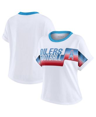 WEAR by Erin Andrews - Women's White Houston Oilers Cropped Center Stripe Dolman T-Shirt