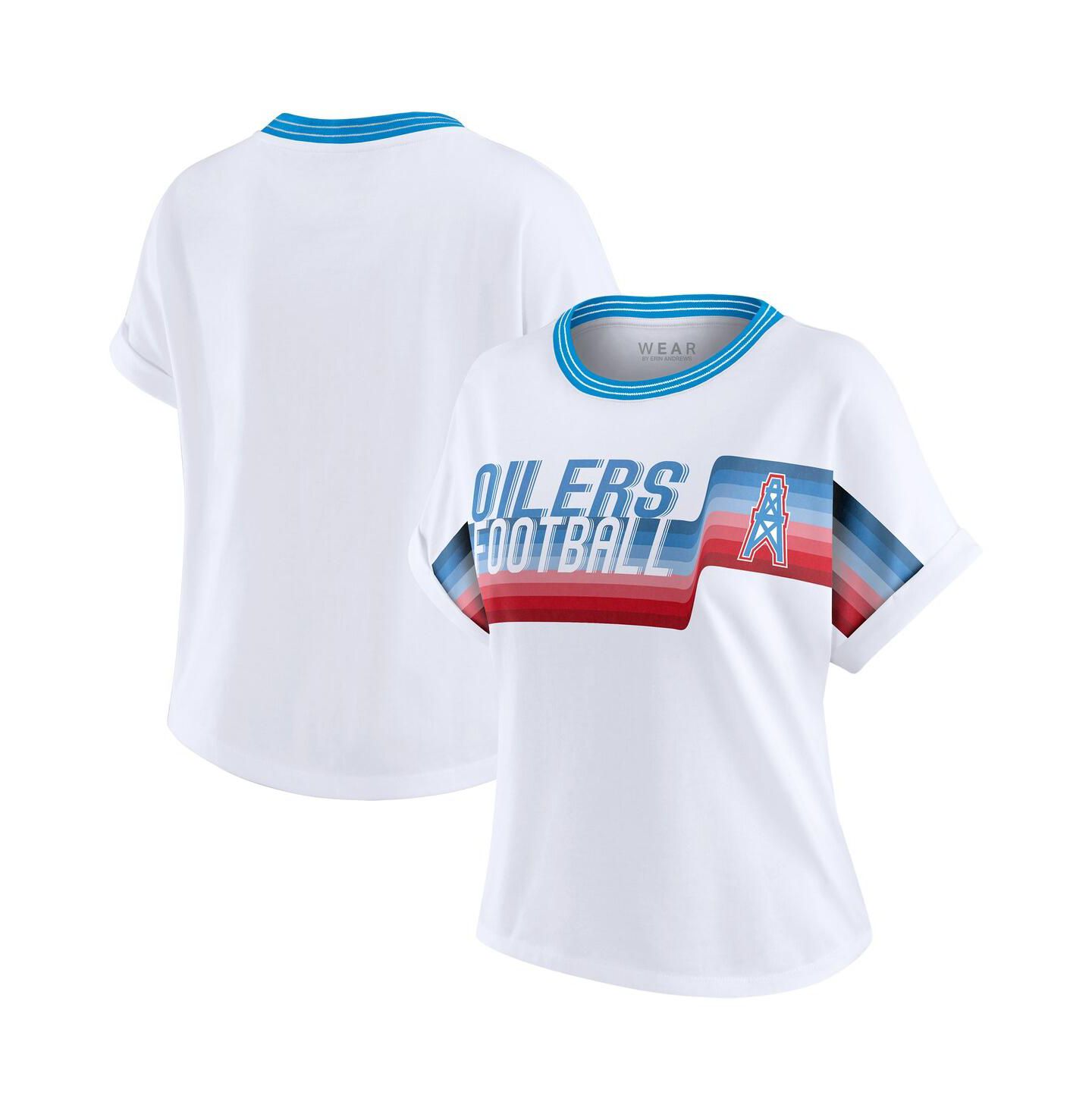 Женская футболка WEAR by Erin Andrews White Houston Oilers Cropped Center Stripe Dolman — фото 1