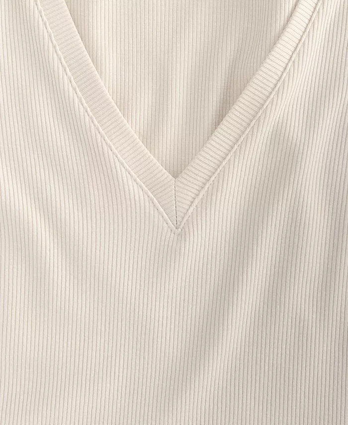 Women's Drapy Ribbed V-Neck Top - thumbnail 4