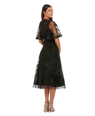 Women's Flutter Sleeve Embroidered Midi Dress