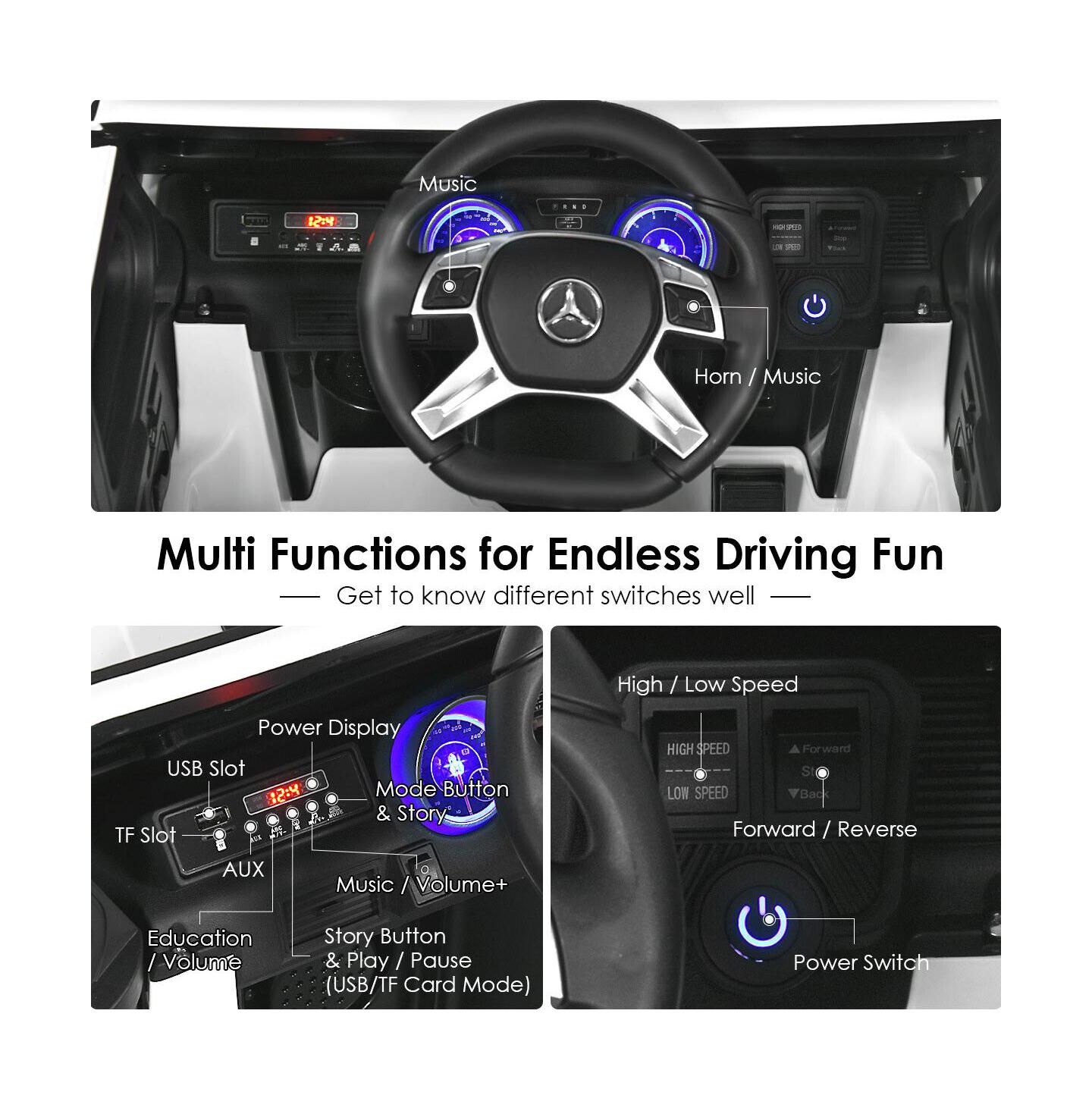 Детская игрушка HONGGE Licensed Mercedes-Benz 12V Powered Ride-On Car with Remote Control, Ages 3+, цвет: Белый — фото 9