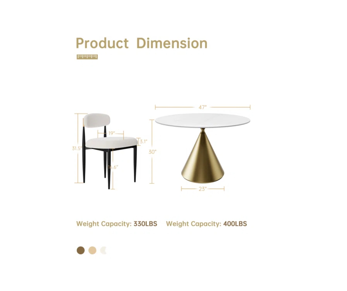 Morden Fort 5 Piece Round 47'' Faux Marble Dining Set Table with Beige Boucle Armless Chair