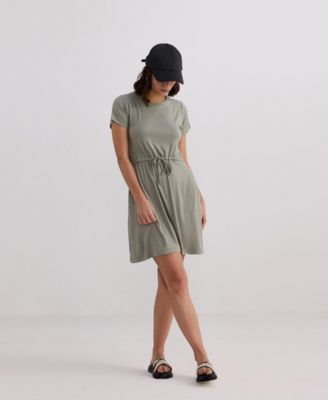 Women's Drawstring Short T-shirt Dress in Light Olive