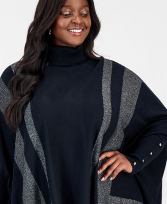 Plus Size Solid Turtleneck Poncho Sweater, Macy's  Exclusive