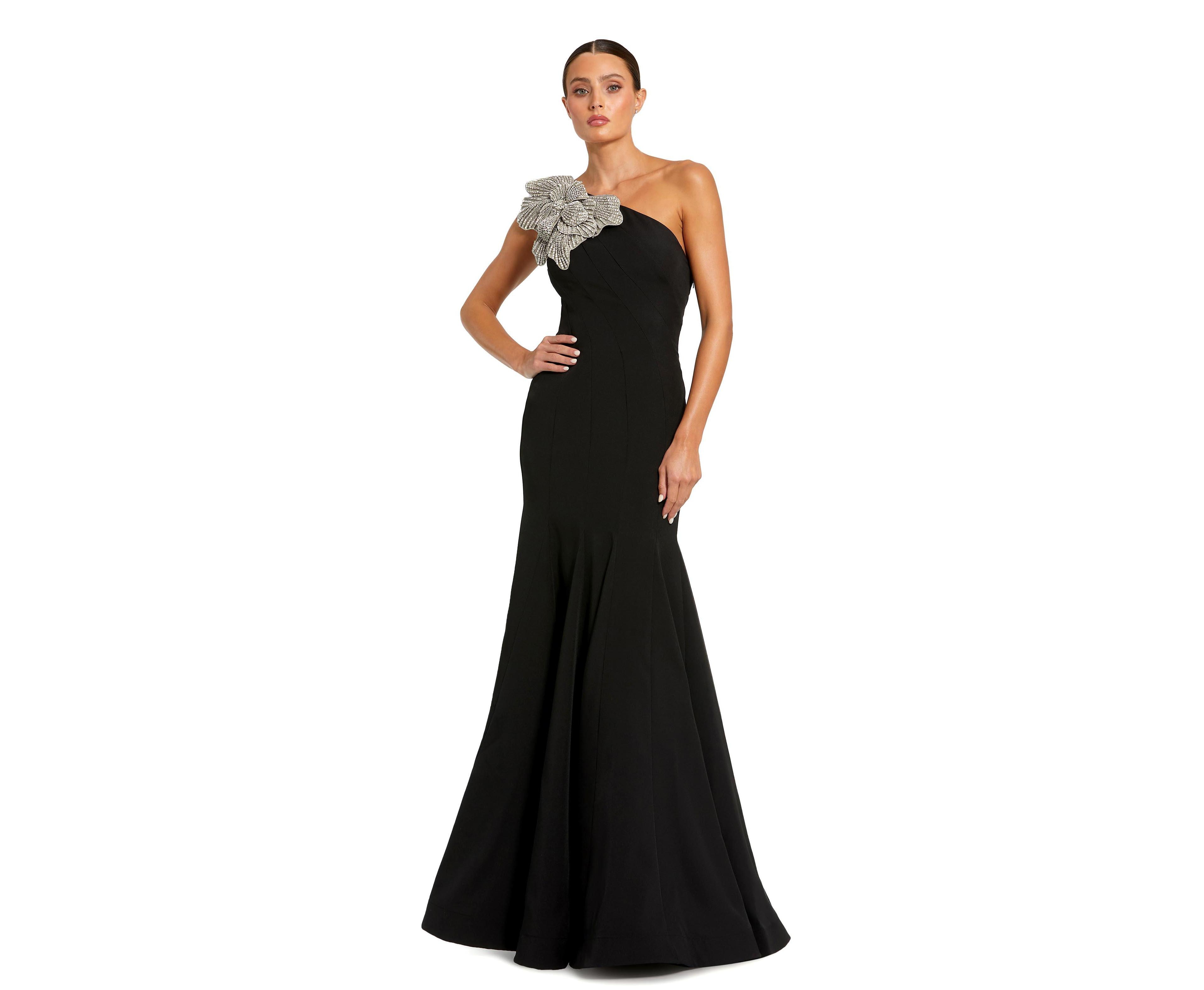 Mac Duggal Women's Crepe One Shoulder Gown With Flower
