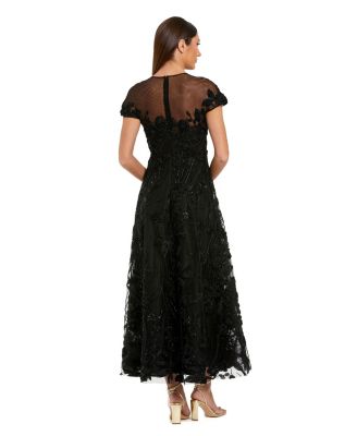 Women's Embellished Lace Illusion Neck A-Line Midi Dress