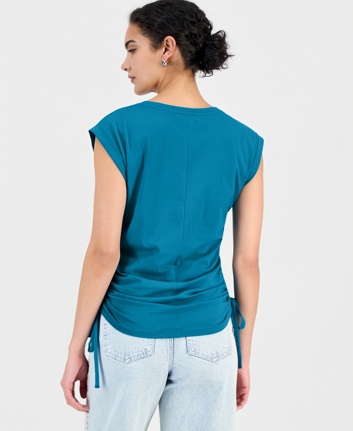 Inc International Concepts Women's Printed Drawstring-side Top, Macy's Exclusive In Blue