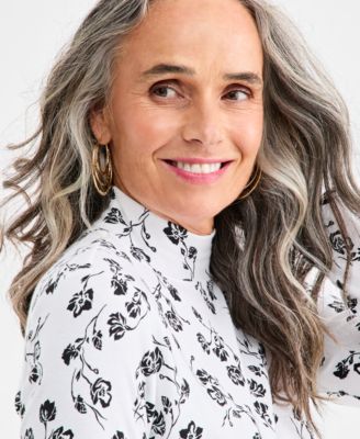 Women's Printed Mock-Neck Knit Top, Created for Macy's