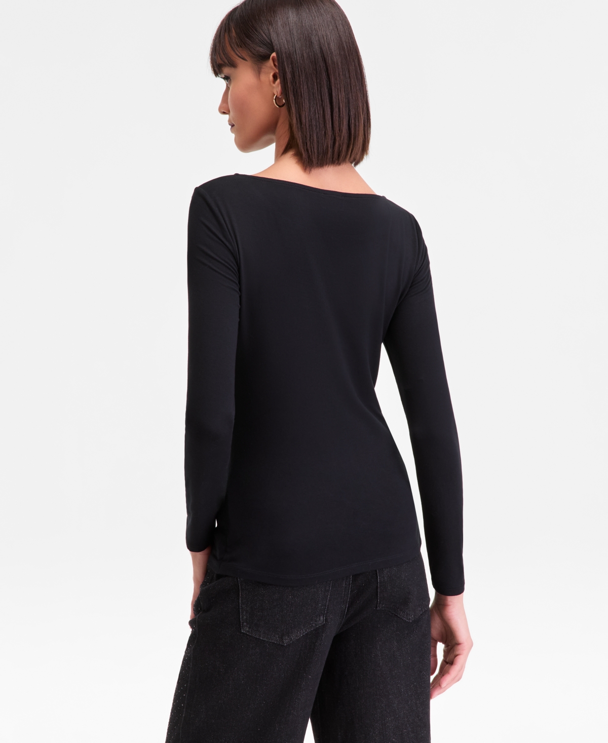 Inc International Concepts Women's Open-neck Placed-pleat Top, Macy's Exclusive In Black