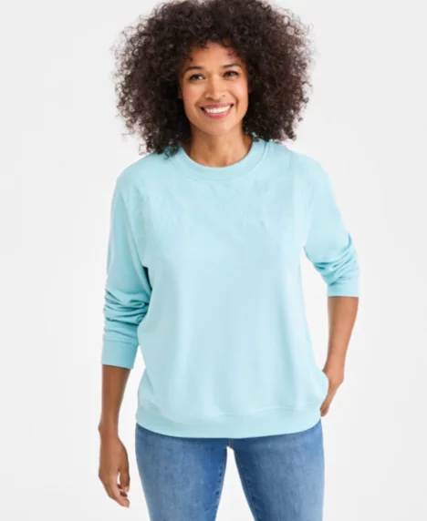 Petite Mirror Embellished Crewneck Sweatshirt - Pacific Parrotl