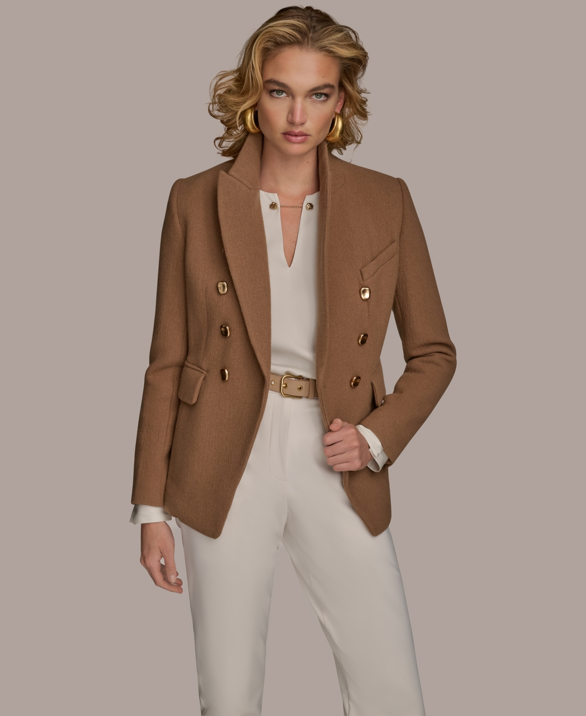 Donna Karan Women's Double Breasted Buttoned Blazer In Brown