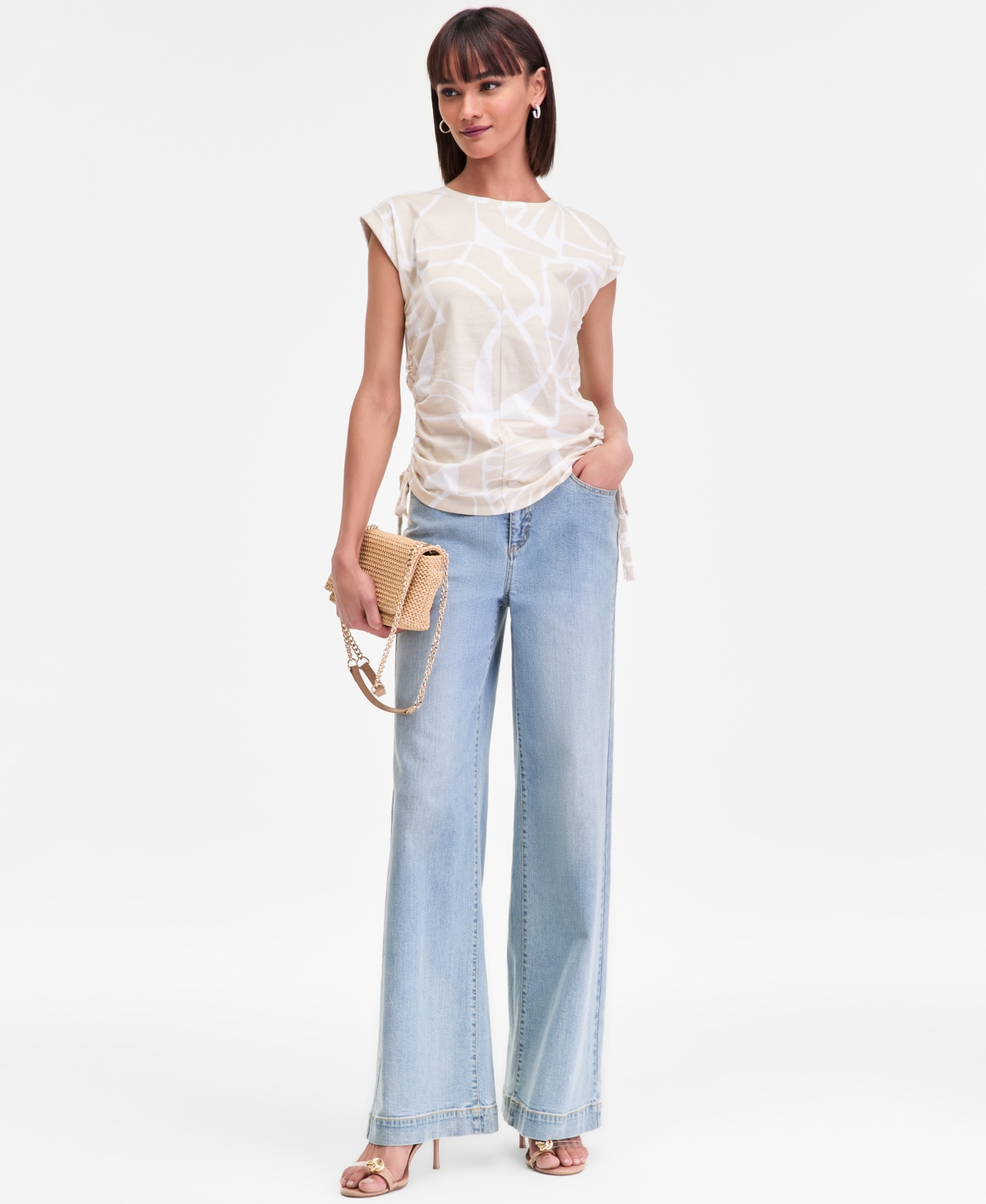 Inc International Concepts Women's Printed Drawstring-side Top, Macy's Exclusive In Neutral