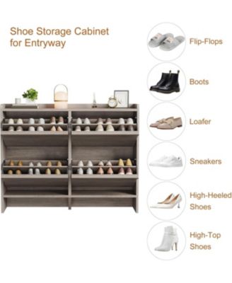 Shoe Cabinet with 4 Flip Drawers, Wooden Shoe Organizer with Adjustable Shelf, Shoe Storage for Entryway, Grey
