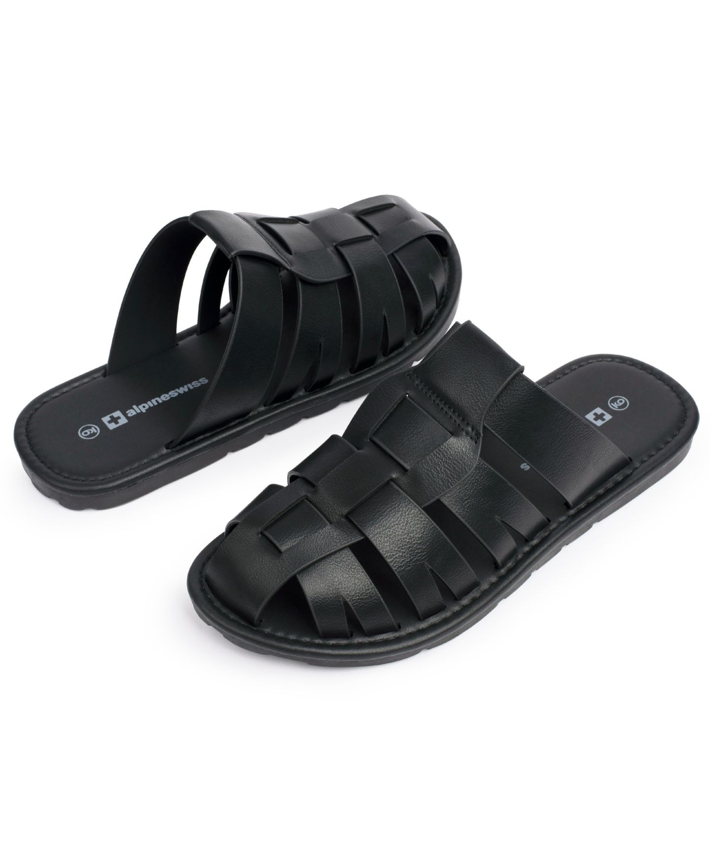 Мужские сандалии Alpine Swiss Marlin Fisherman Slide Sandals Faux Leather Dressy, цвет: Чёрный — фото 7