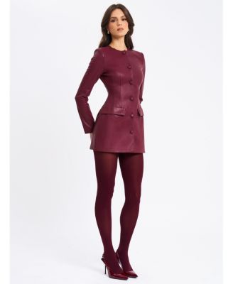Women Baila Burgundy Faux Leather Blazer Mini Dress