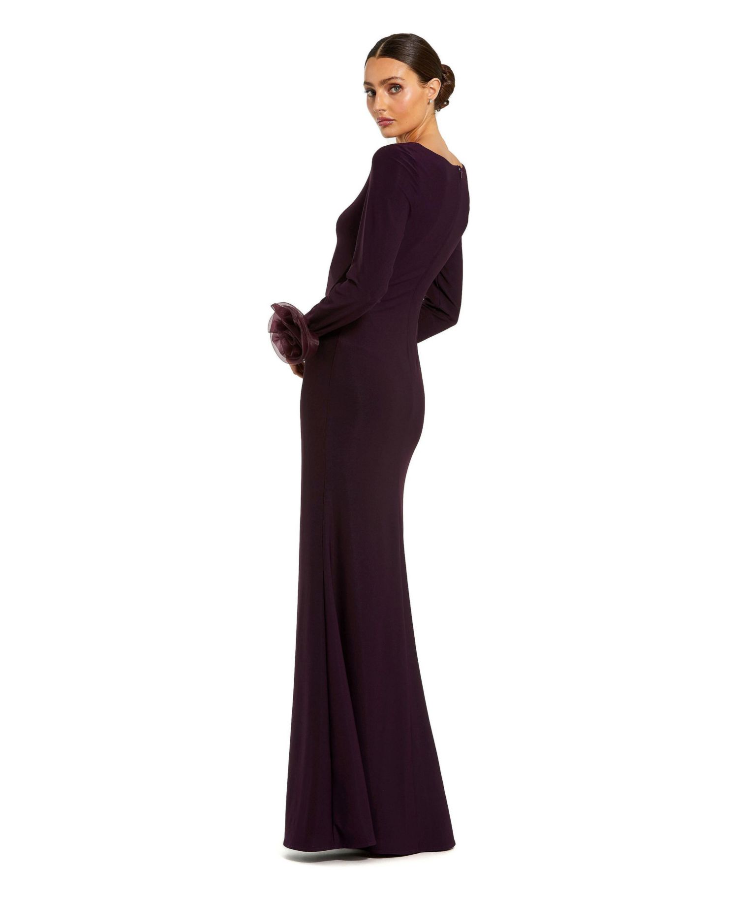 Women's Long Sleeve Fitted Jersey Gown With 3D Flowers