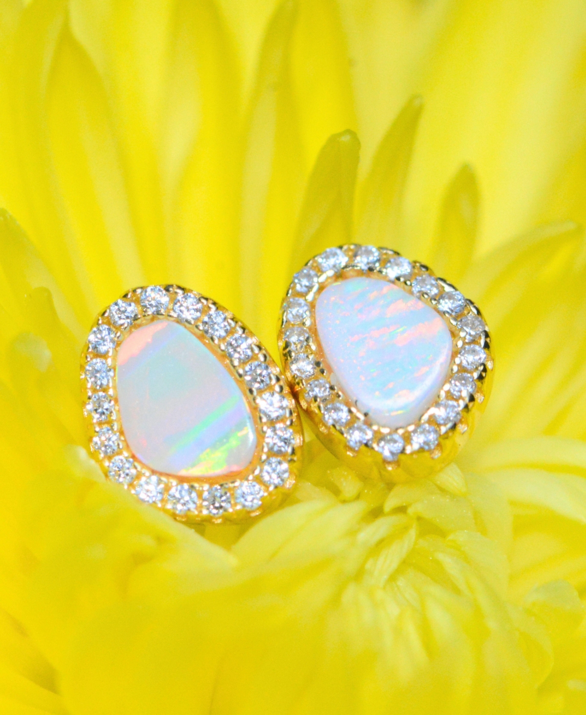 Kamaria Pebble Stud Earrings With Lab-grown Opal In 14k Gold Plated Sterling Silver In White