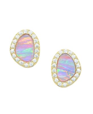 Pebble Stud Earrings With Lab-Grown Opal in Plated Sterling