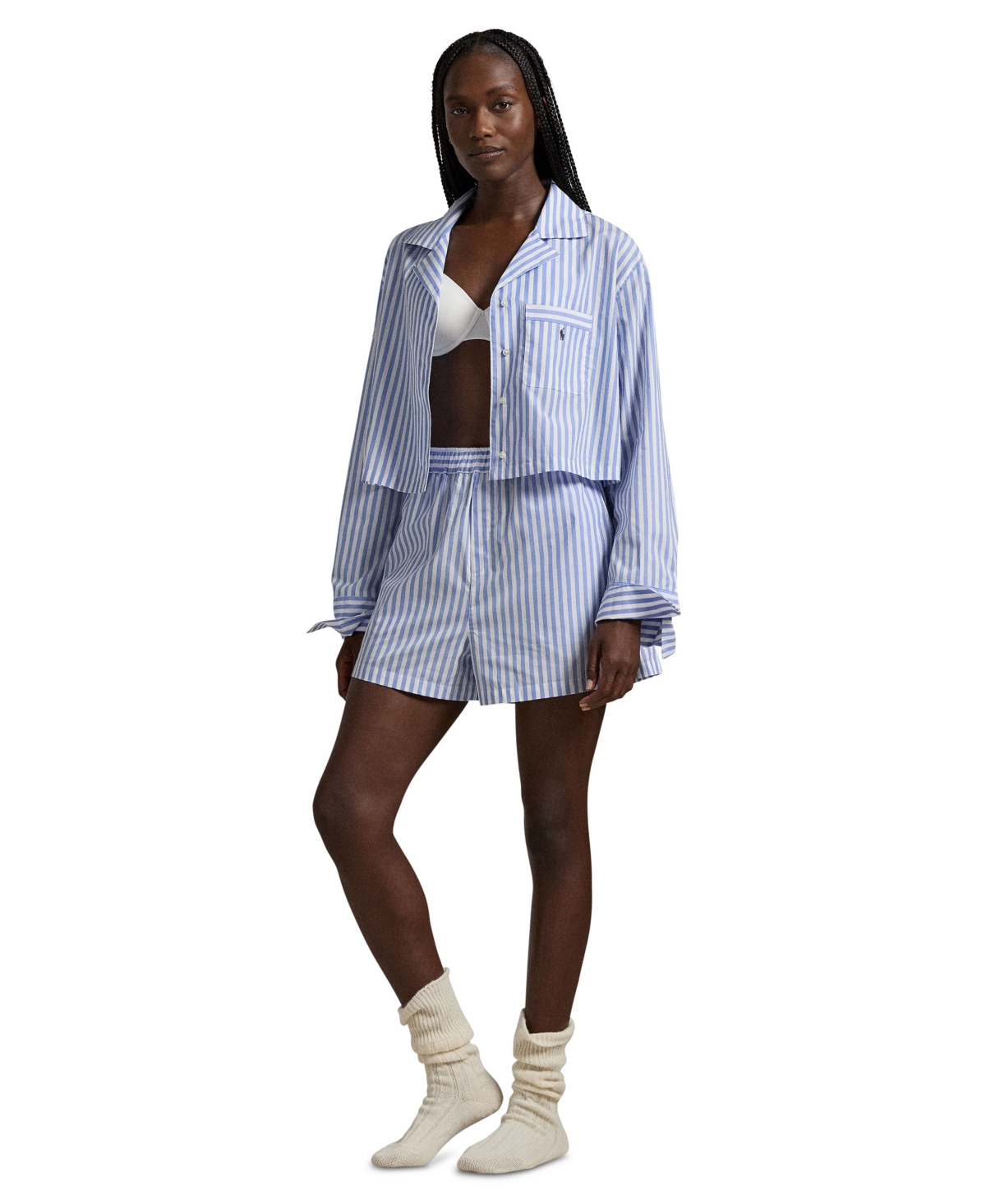 Polo Ralph Lauren Womens White Cloud X Hydrangea Stripe Long-sleeve Cotton Pyjama Set Xl In Blue