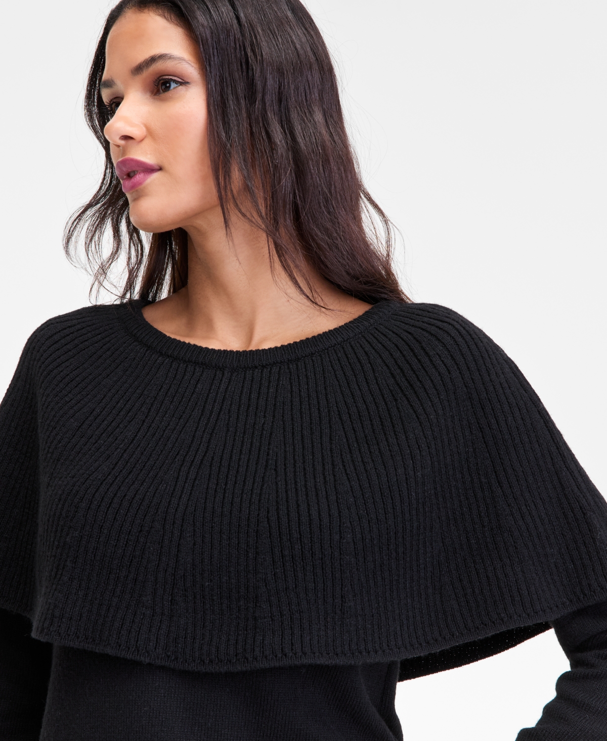 Inc International Concepts Women's Long Sleeve Cape Sweater, Macy's Exclusive In Black