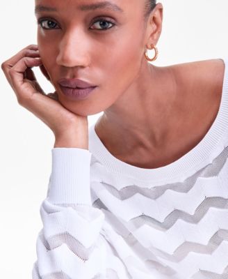 Women's Sheer Chevron Stripe Sweater, Macy's Exclusive
