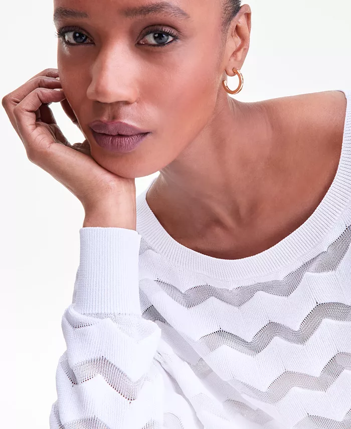 Women's Sheer Chevron Stripe Sweater - thumbnail 7