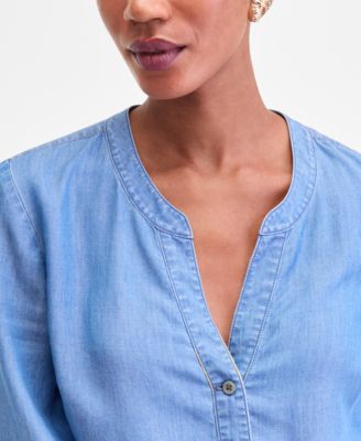 Women's Chambray Long-Sleeve Tie-Front Top, Macy's Exclusive