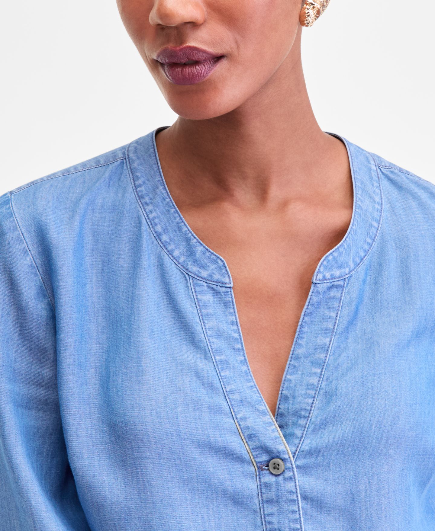 Женский топ I.N.C. International Concepts Long-Sleeve Tie-Front Top, цвет: Средний индиго — фото 4