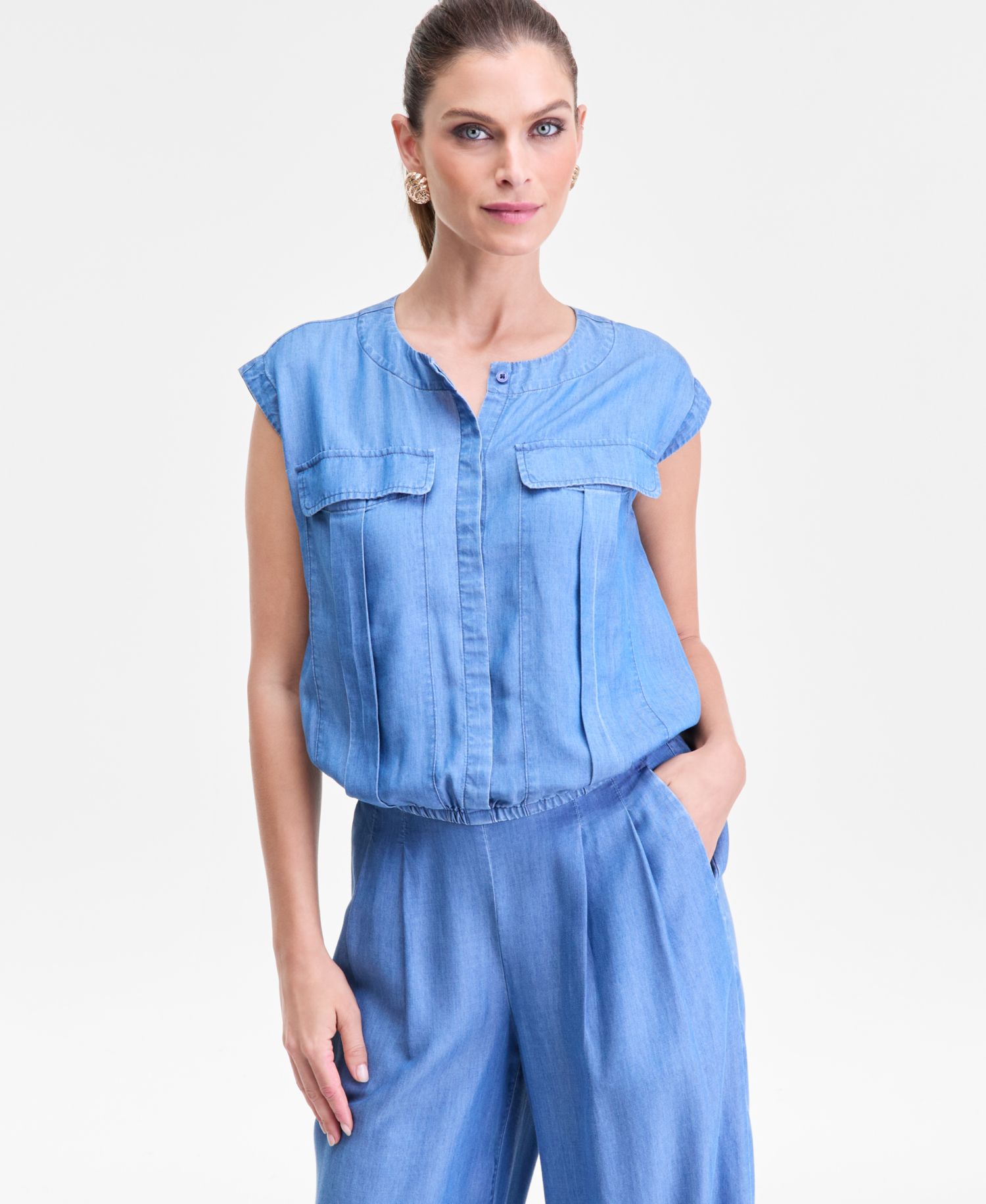 Women's Cap Sleeve Button Front Utility Shirt