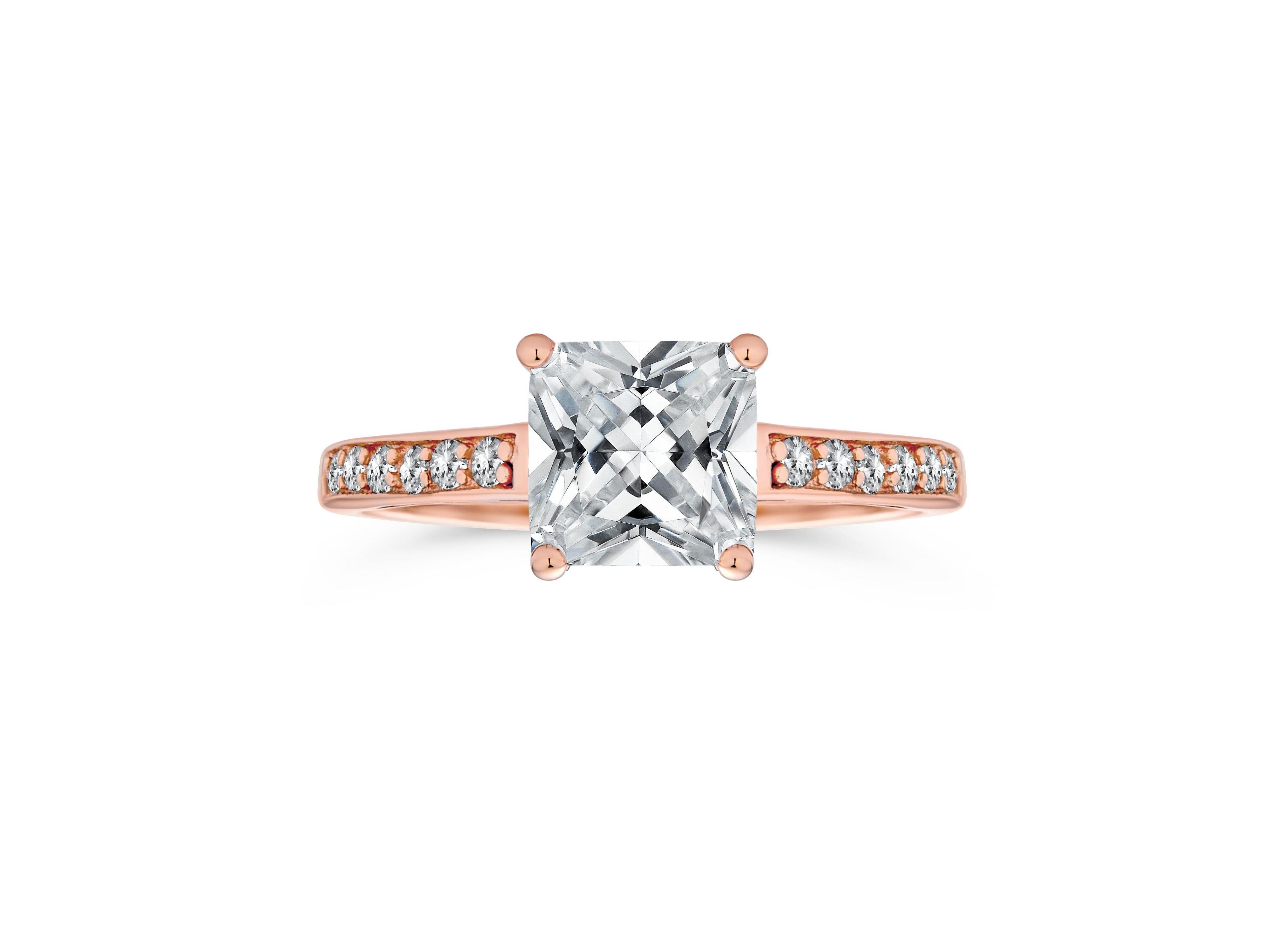 Bling Jewelry Classic 2.5CT Princess Cut Cz Solitaire Promise Ring with Pave Side Stones Rose Gold Plated Sterling Silver