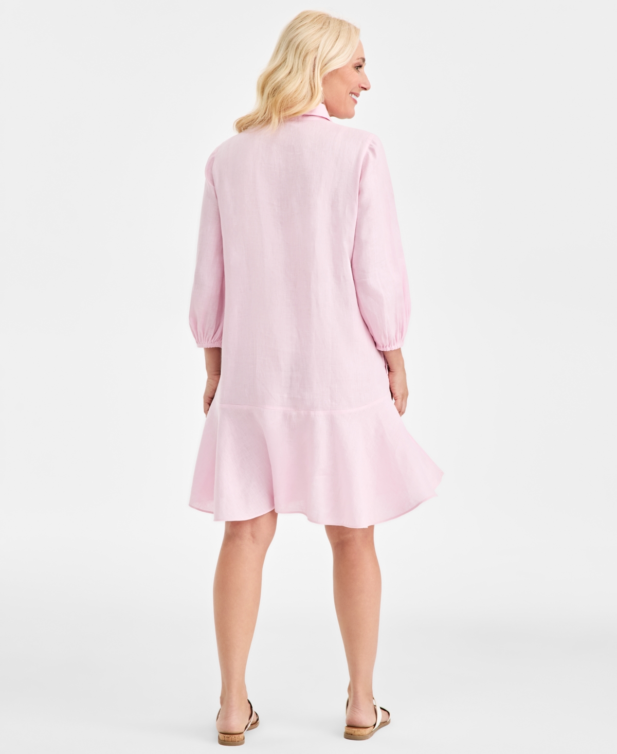 Charter Club Women's 100% Linen Flounce Shirtdress, Created For Macy's In Pink