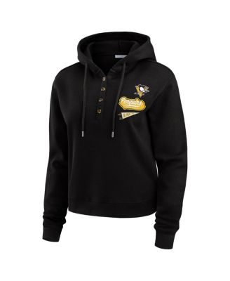 Women's Black Pittsburgh Penguins Waffle-Knit Pullover Hoodie