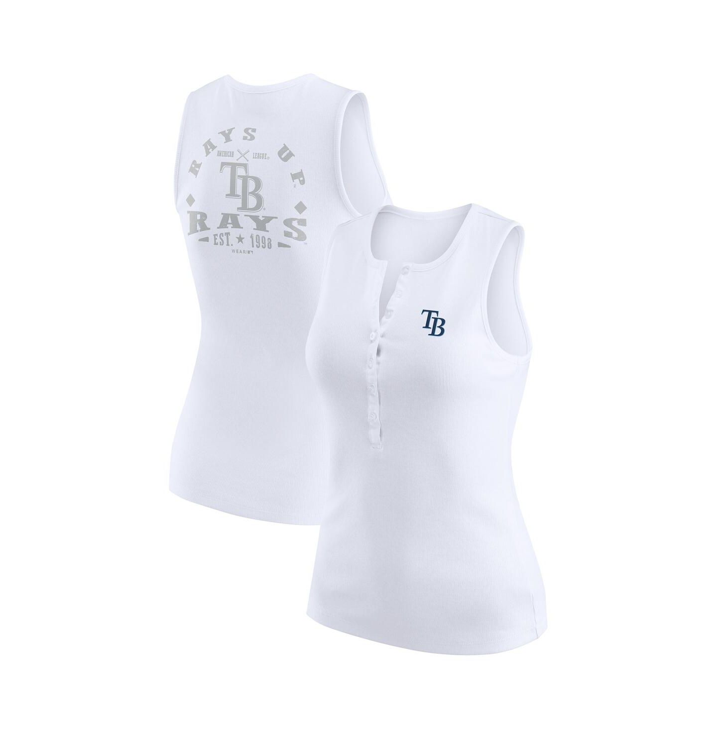 Женский топ WEAR by Erin Andrews White Tampa Bay Rays Rib-Knit Henley — фото 1