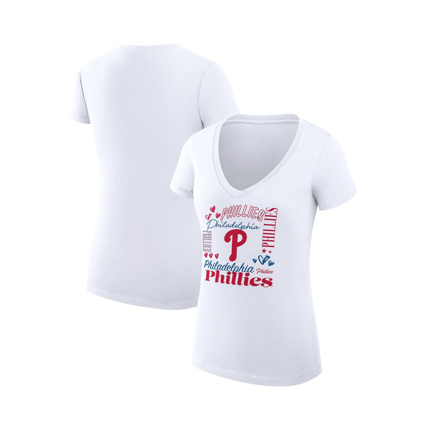 Женская футболка G-III 4Her by Carl Banks White Philadelphia Phillies Super-Slim Fit Lightweight Collage Team Graphic V-Neck — фото 1