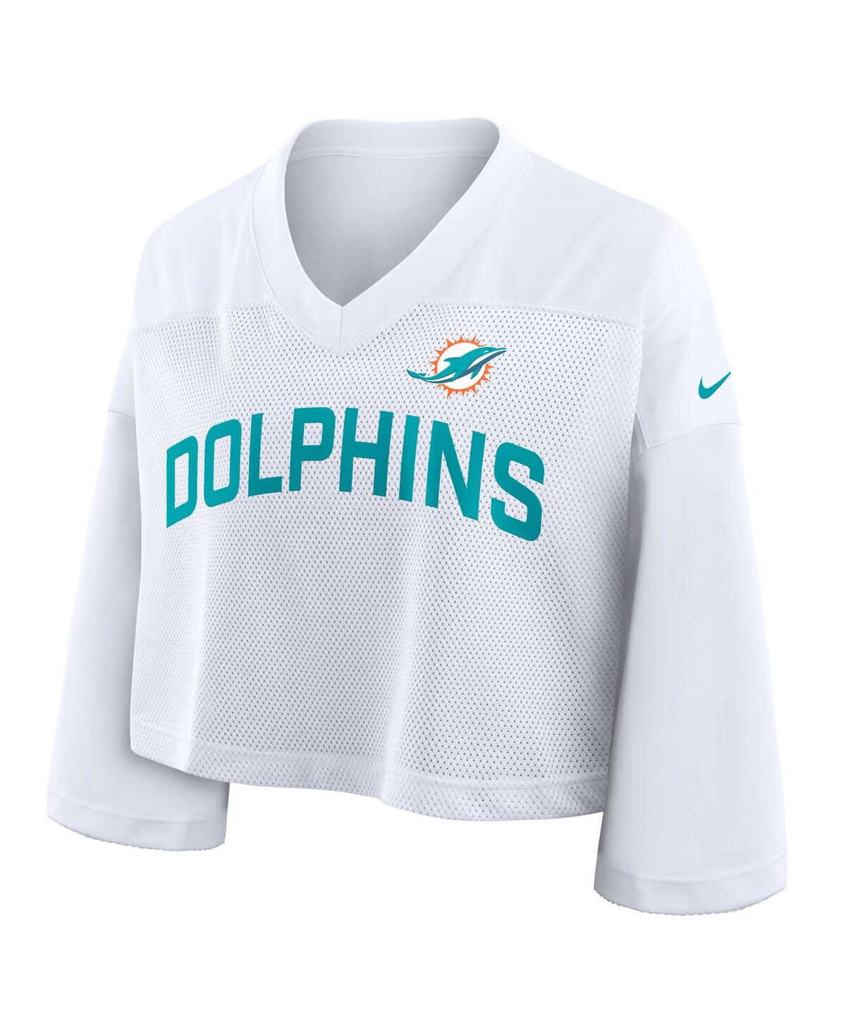 Nike Women's White Miami Dolphins Primetime Cropped Mesh Dri-fit Fashion Jersey In White