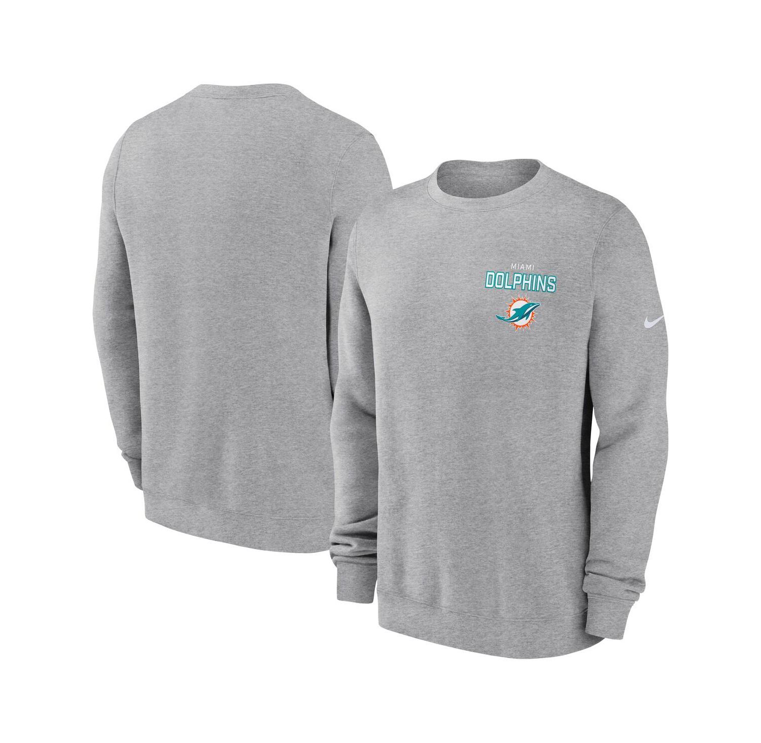 Men's Heather Gray Miami Dolphins Primetime Club Fleece Pullover Sweatshirt