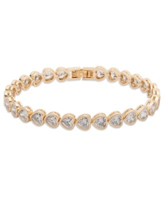 Cubic Zirconia Crystal Stone Gold-Tone Heart Flex Bracelet