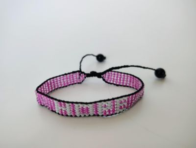 Breast Cancer Awareness Handmade Beaded Bracelet – Pink with White HOPE