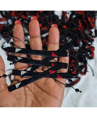 Silent Strength Beaded Bracelet – Black with Red & White Triangles