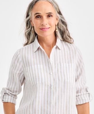 Petite Woven Multi-Stripe 3/4-Sleeve Shirt, Macy's Exclusive