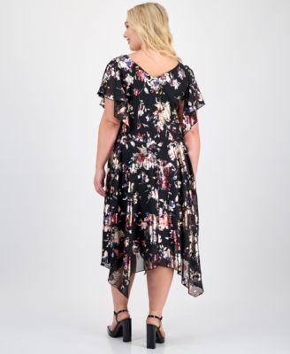 Plus Size Foil-Print Handkerchief-Hem Dress