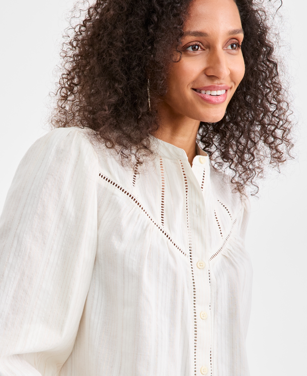 Style & Co Petite 3/4-Sleeve Woven Button Shirt