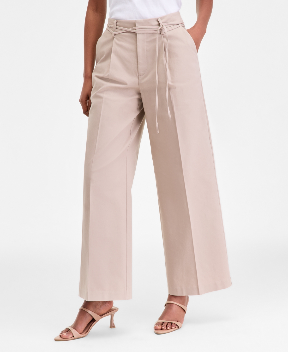 Inc International Concepts Women's High-rise Belted Wide-leg Pants, Macy's Exclusive In Neutral