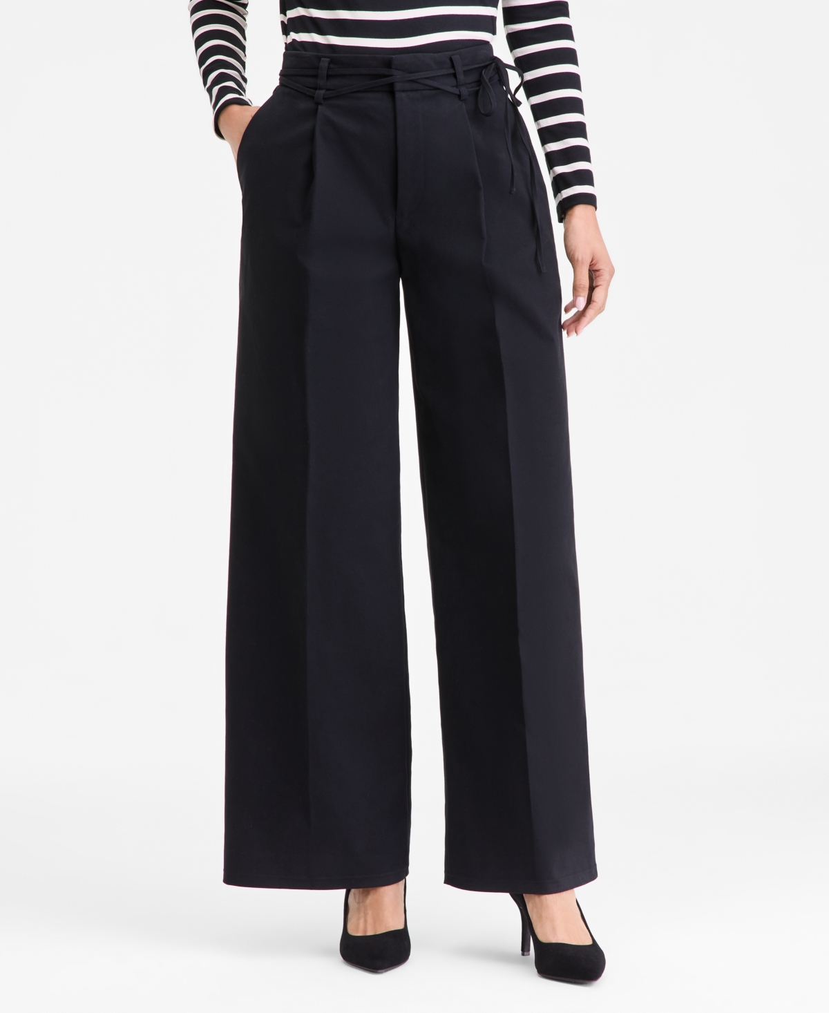 I.n.c. International Concepts Women's Cotton Blend High-Rise Wide-Leg Pants, Macy's Exclusive - Deep Black