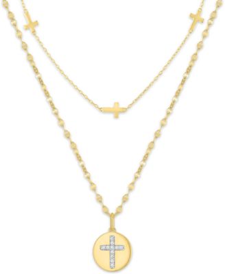 Macy's - 2-Pc. Diamond Necklace Set (1/10 ct. t.w.) in 14K Yellow Gold Over Sterling Silver