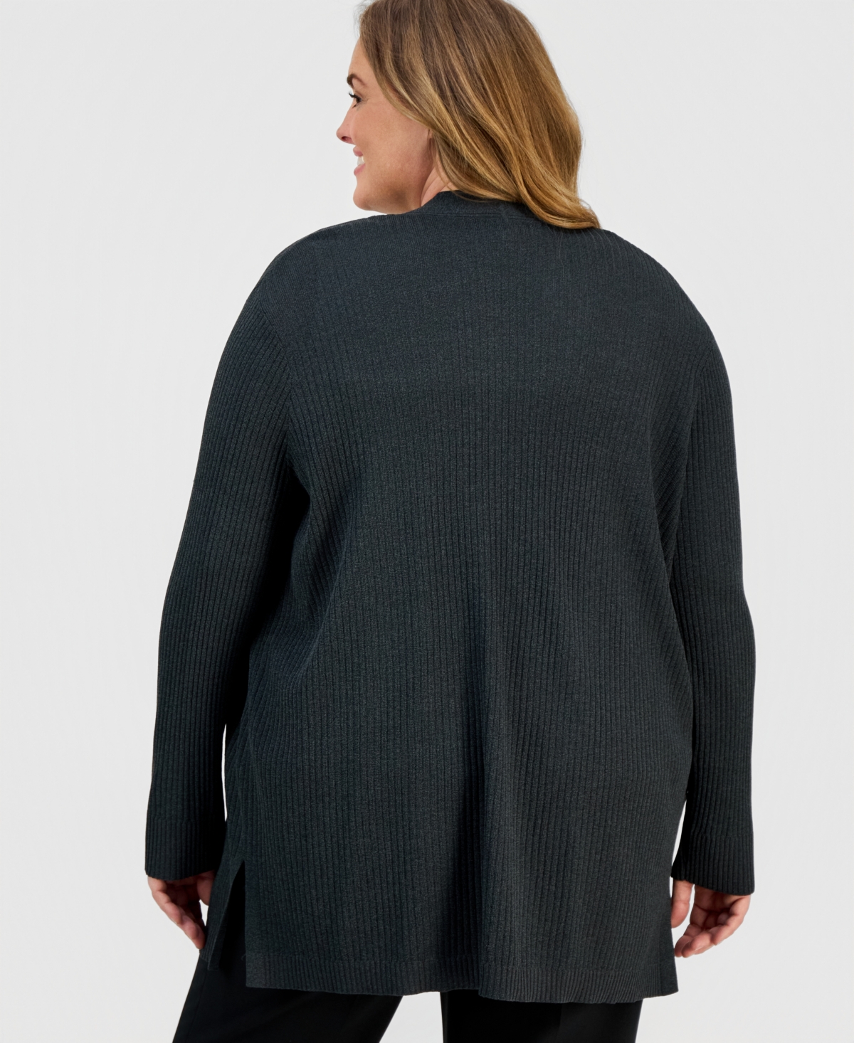 Jones New York Plus Size Sutton Open-front Ribbed Knit Cardigan In Multi