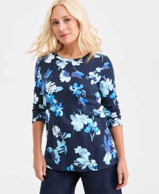 Style & Co - Women's Floral-Print Button-Trim Tunic Top