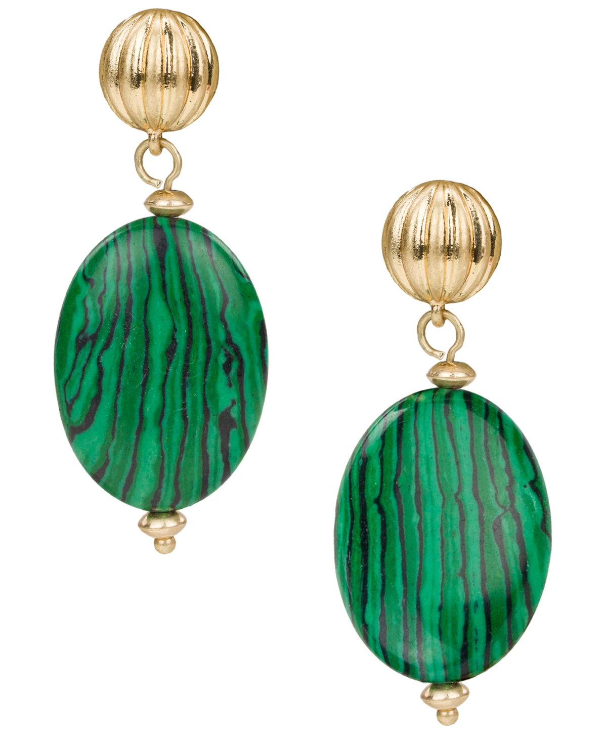 Patricia Nash Oval Bead Green And Worn Gold-tone Post Drop Earrings In Gold