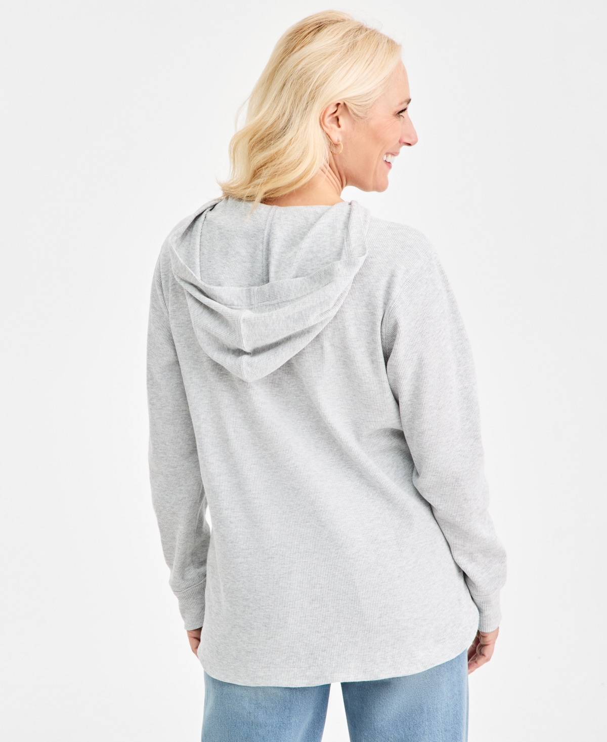 Style & Co Women's Waffle-knit Long-sleeve Hooded Top, Macy's Exclusive In White