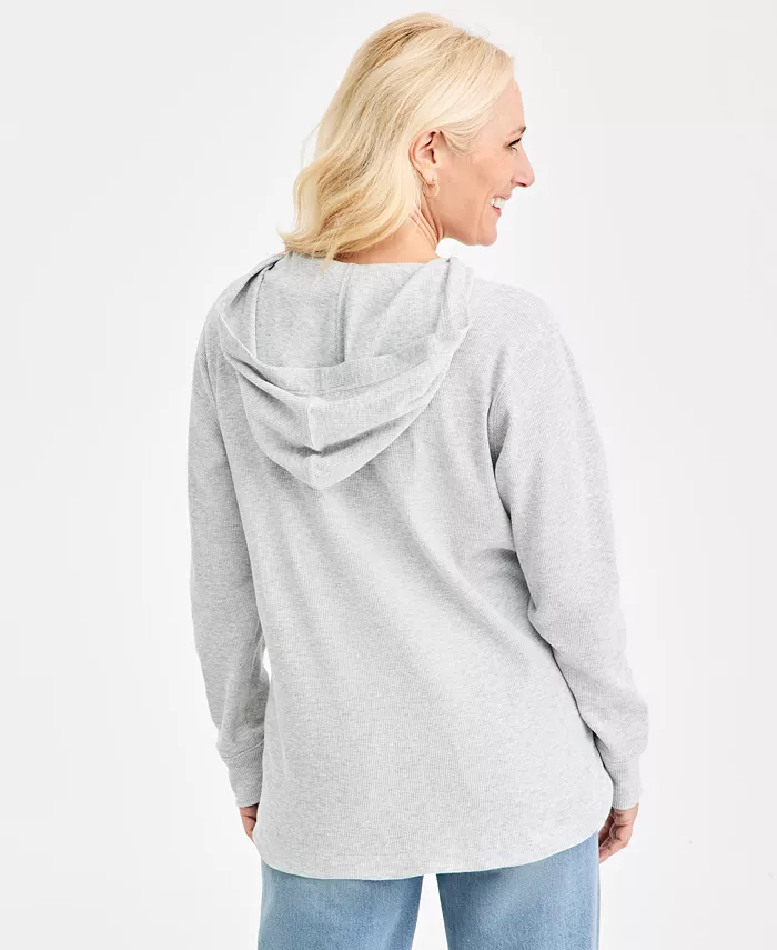 Women's Waffle-Knit Pullover Hoodie - thumbnail 8